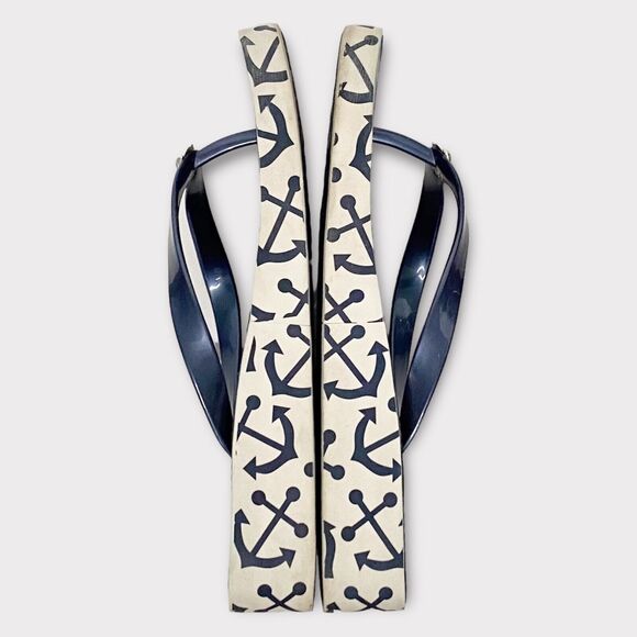 Brighton Womens Sandals Ahoy Anchor Print Nautical Blue White Flip Flops Size 9 - Picture 6 of 8